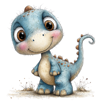 Whimsical Little Blue Smiling Dinosaur