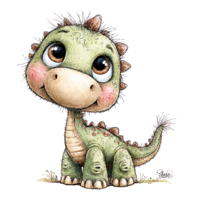 Whimsical Smiling Green Dinosaur