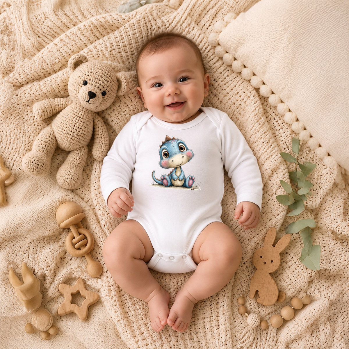 Whimsical Baby Blue Dinosaur