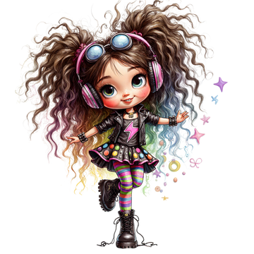 Rock Girl Headphones Kids DTF Transfer