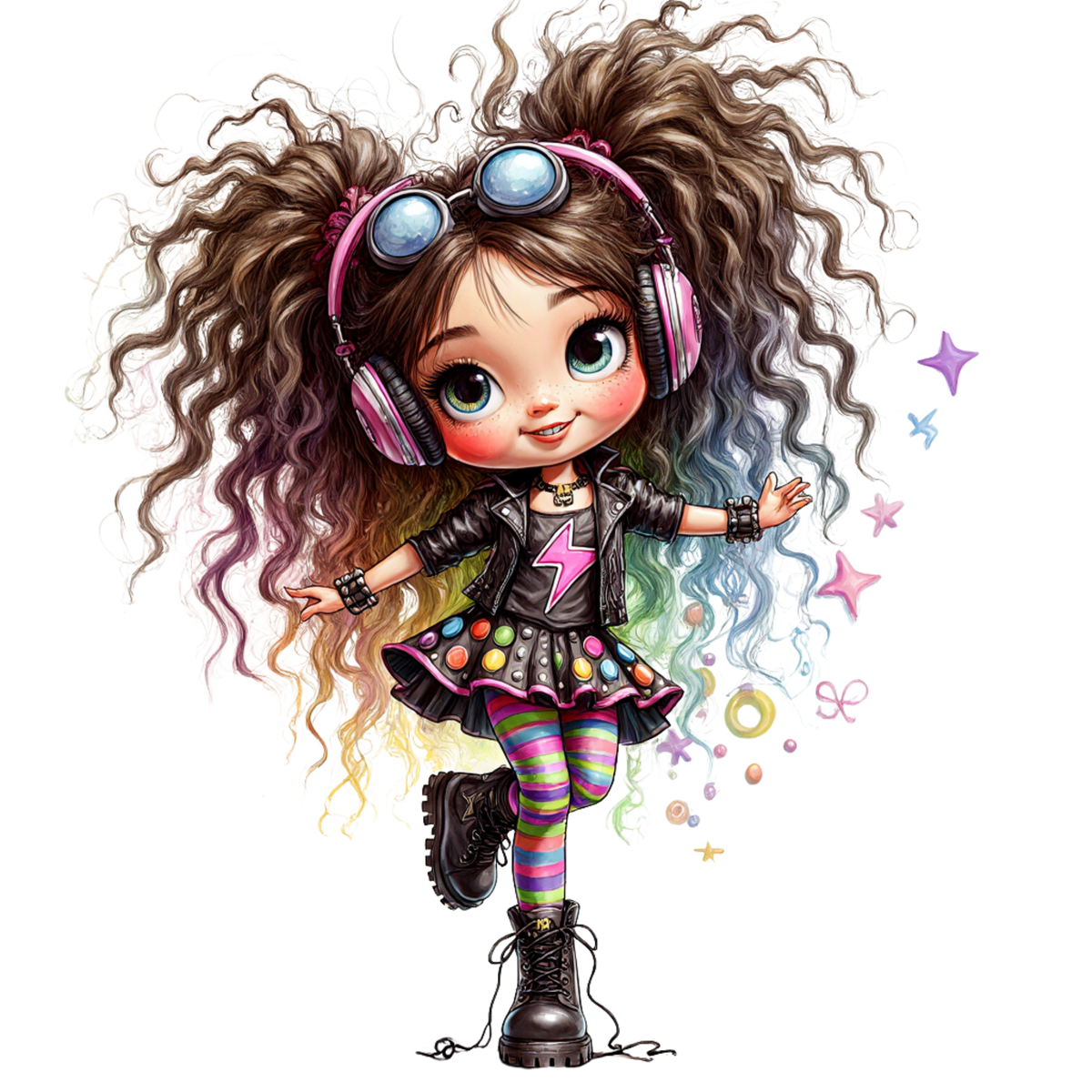 Rock Girl Headphones Kids DTF Transfer