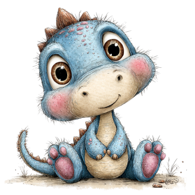 Whimsical Baby Blue Dinosaur