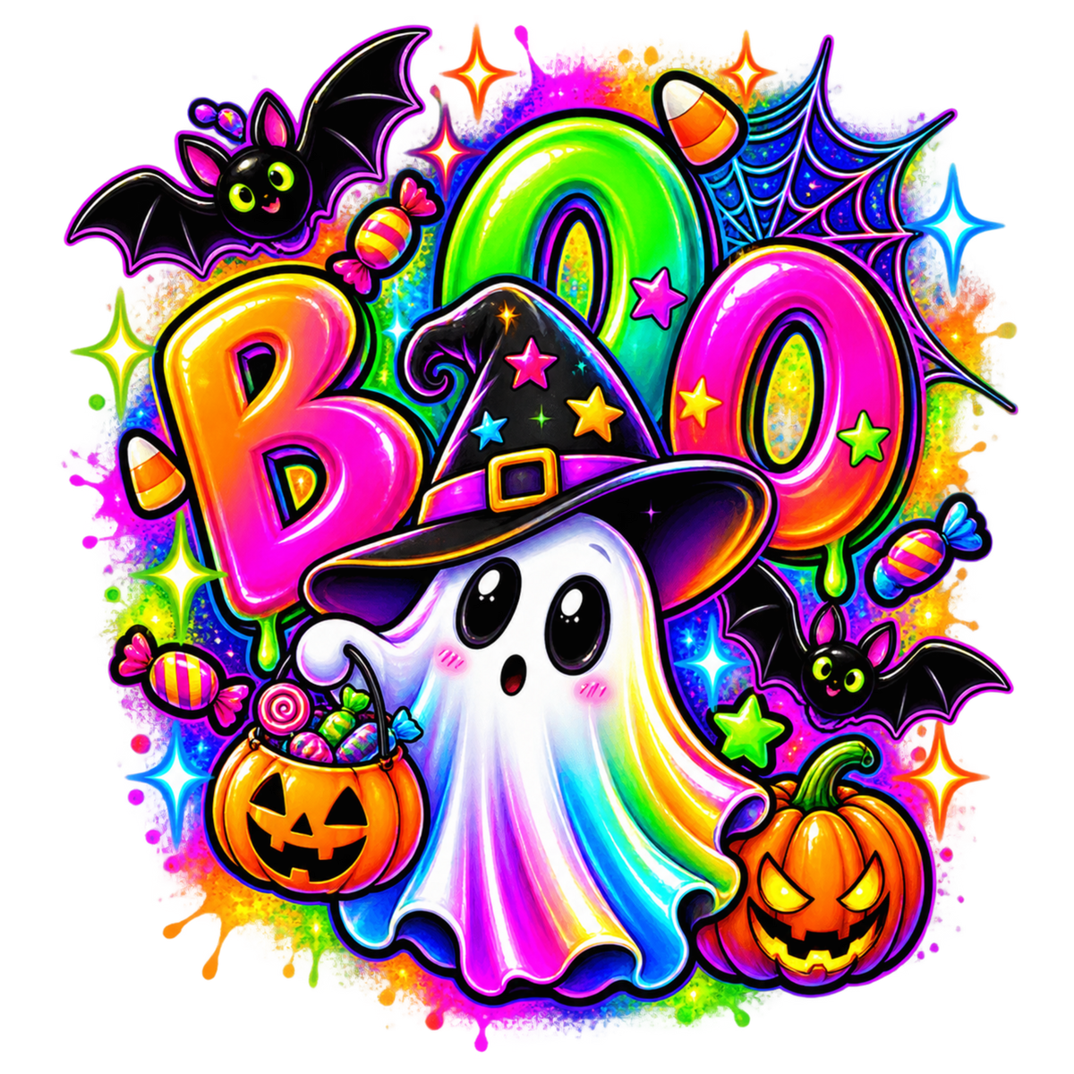Colourful Halloween Boo DTF Transfer