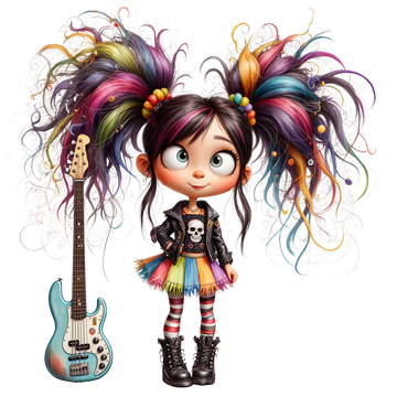 Quirky Rock Girl Googly Eyes Kids DTF Transfer