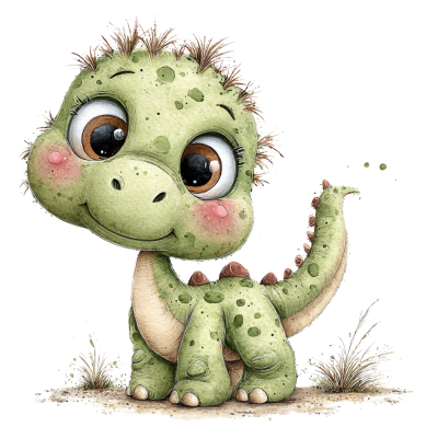 Whimsical Little Green Dinosaur