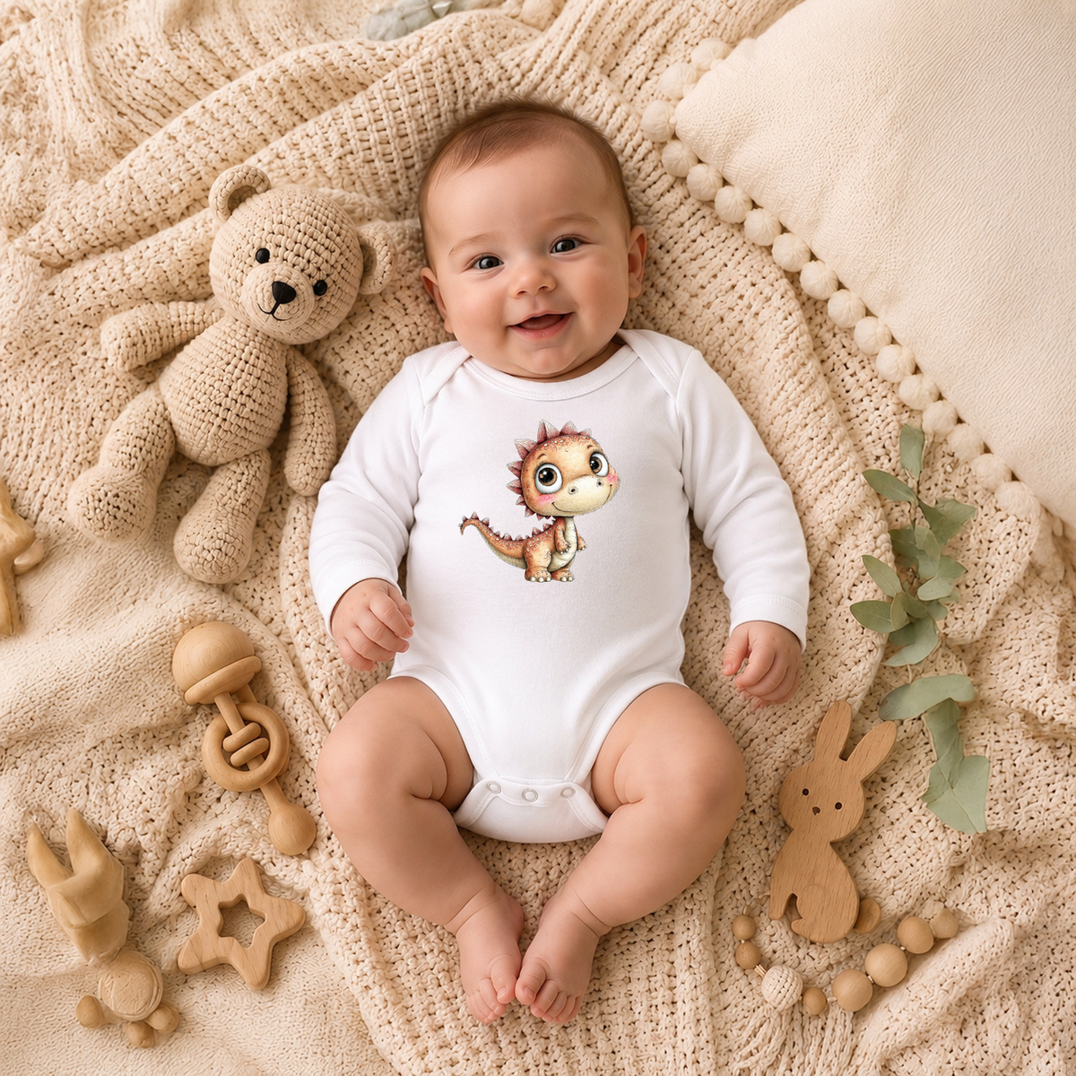Whimsical Baby Brown Dinosaur