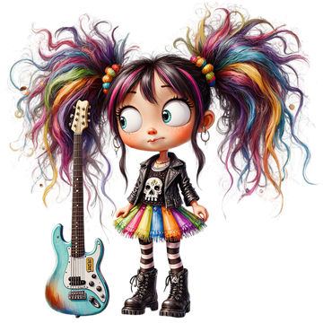 Rock Girl Admiring Guitar Kids DTF Transfer