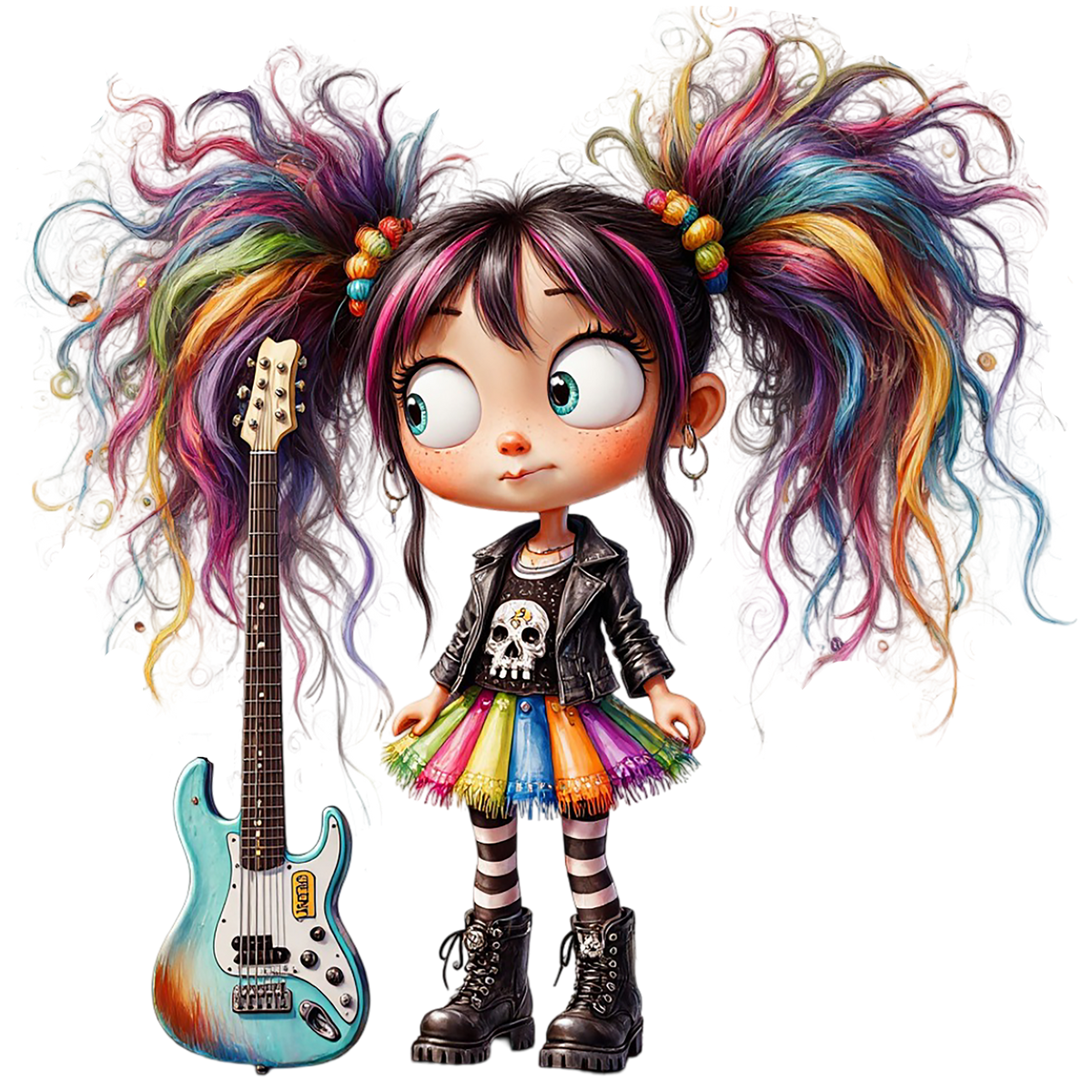 Rock Girl Admiring Guitar Kids DTF Transfer