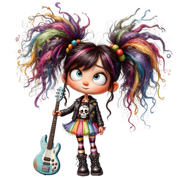 Rock Girl Holding Guitar Kids DTF Transfer