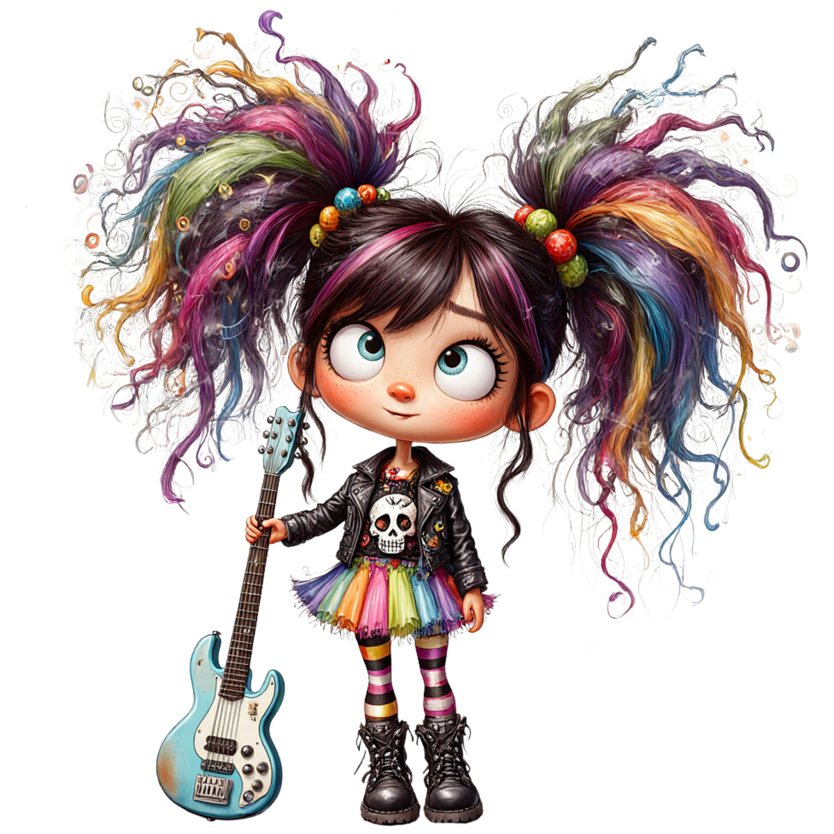 Rock Girl Holding Guitar Kids DTF Transfer