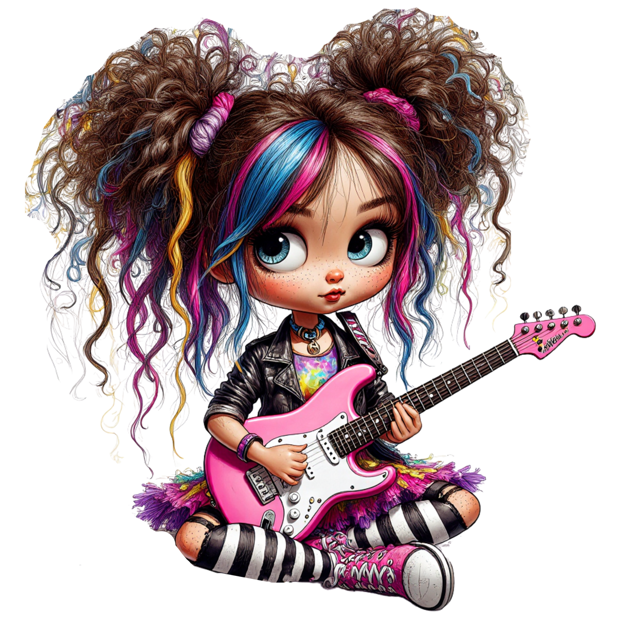 Rock Girl Playing Guitar Kids DTF Transfer