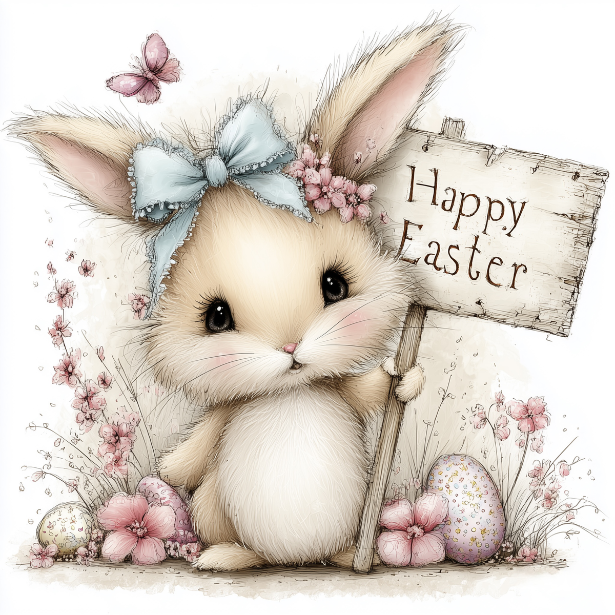 Easter Bunny Holding a Sign