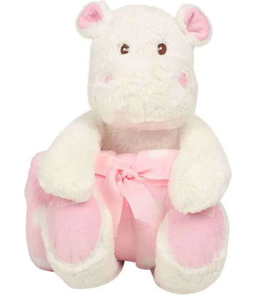 Mumbles Pink Hippo with printed fleece blanket