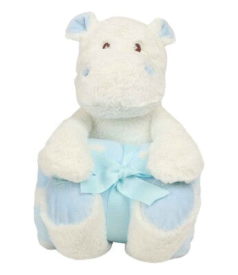 Mumbles Blue Hippo with printed fleece blanket